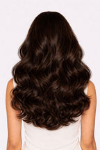 Long, wavy, dark brown hair on a white background