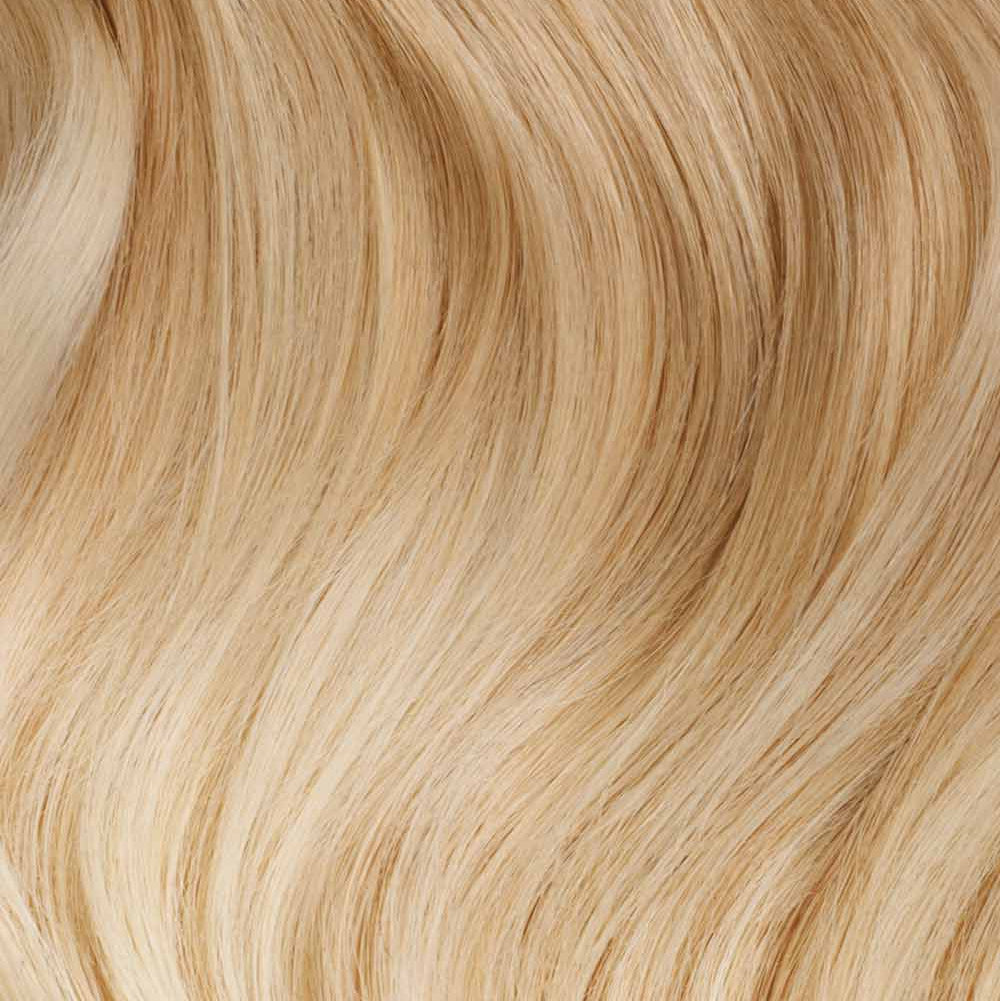 Close-up of blonde hair with wavy texture